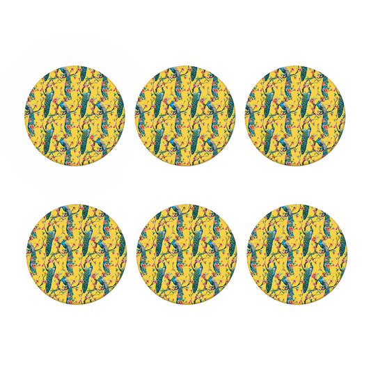 Vintage Watercolor Peacock Print Coaster Set