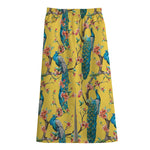 Vintage Watercolor Peacock Print Cotton Front Slit Maxi Skirt