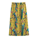 Vintage Watercolor Peacock Print Cotton Front Slit Maxi Skirt