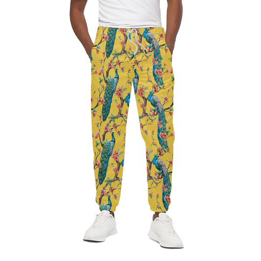 Vintage Watercolor Peacock Print Cotton Pants