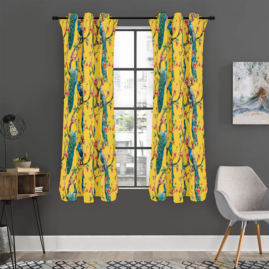 Vintage Watercolor Peacock Print Curtain