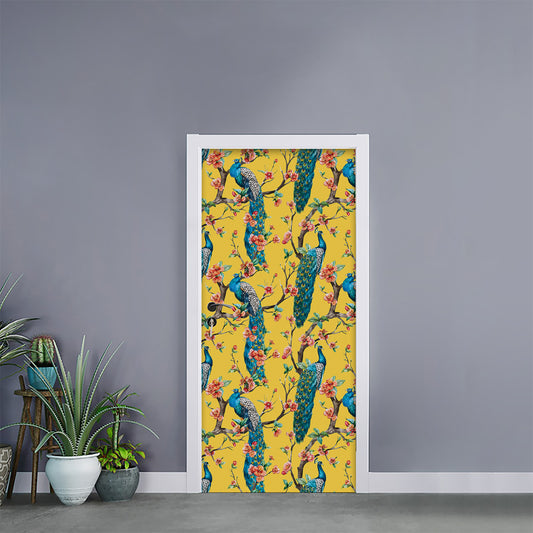 Vintage Watercolor Peacock Print Door Sticker