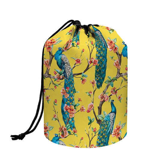 Vintage Watercolor Peacock Print Drawstring Makeup Bag