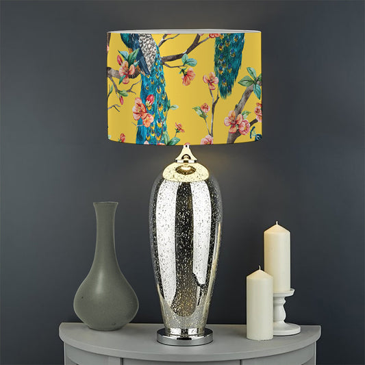 Vintage Watercolor Peacock Print Drum Lamp Shade