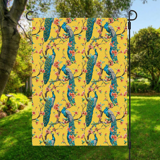 Vintage Watercolor Peacock Print Garden Flag