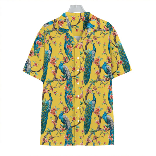 Vintage Watercolor Peacock Print Hawaiian Shirt