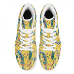 Vintage Watercolor Peacock Print High Top Leather Sneakers