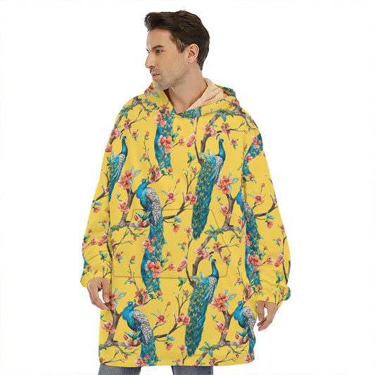 Vintage Watercolor Peacock Print Hoodie Blanket