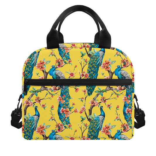 Vintage Watercolor Peacock Print Insulated Lunch Bag