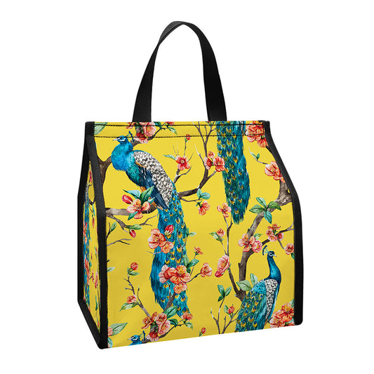 Vintage Watercolor Peacock Print Insulated Lunch Tote