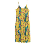 Vintage Watercolor Peacock Print Jersey Midi Cami Dress
