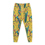Vintage Watercolor Peacock Print Jogger Pants