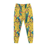 Vintage Watercolor Peacock Print Jogger Pants