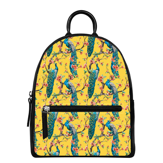Vintage Watercolor Peacock Print Leather Backpack