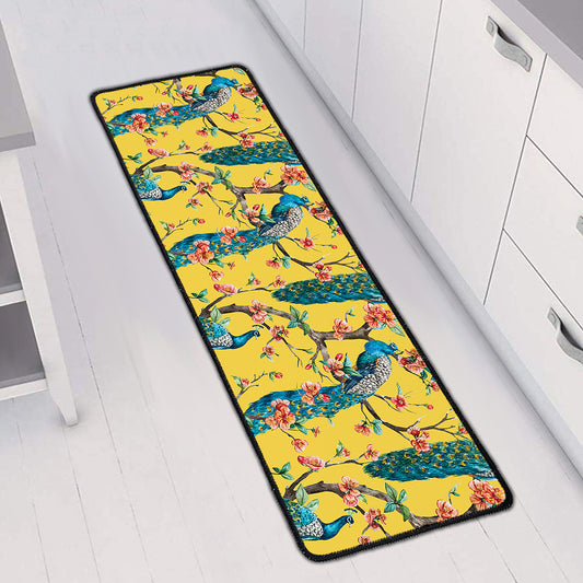 Vintage Watercolor Peacock Print Long Kitchen Mat