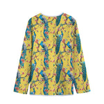 Vintage Watercolor Peacock Print Long Sleeve Short Coat