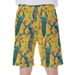 Vintage Watercolor Peacock Print Men's Beach Shorts