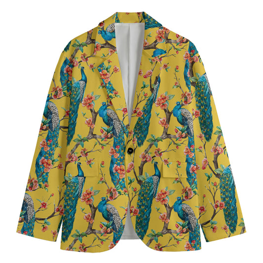 Vintage Watercolor Peacock Print Men's Blazer