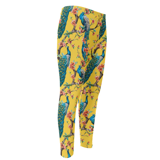 Vintage Watercolor Peacock Print Men's Compression Pants