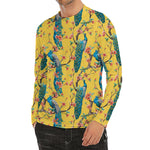 Vintage Watercolor Peacock Print Men's Long Sleeve Rash Guard