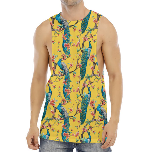 Vintage Watercolor Peacock Print Men's Muscle Tank Top