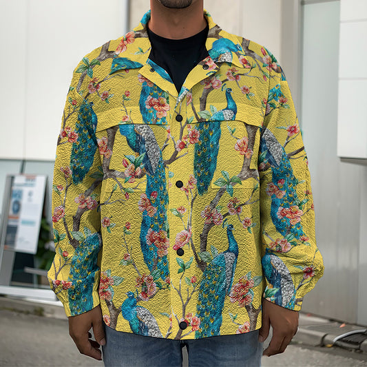 Vintage Watercolor Peacock Print Men's Shirt Jacket