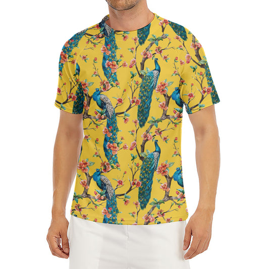 Vintage Watercolor Peacock Print Men's Short Sleeve Rash Guard