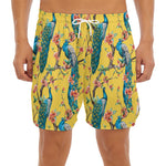 Vintage Watercolor Peacock Print Men's Split Running Shorts