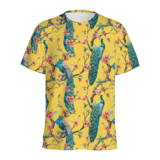 Vintage Watercolor Peacock Print Men's Sports T-Shirt