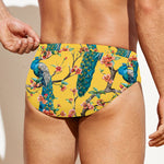 Vintage Watercolor Peacock Print Men's Swim Briefs