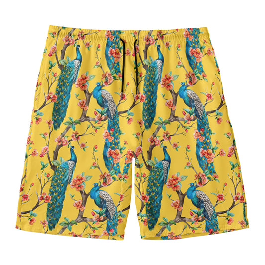 Vintage Watercolor Peacock Print Men's Swim Trunks