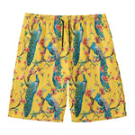 Vintage Watercolor Peacock Print Men's Swim Trunks