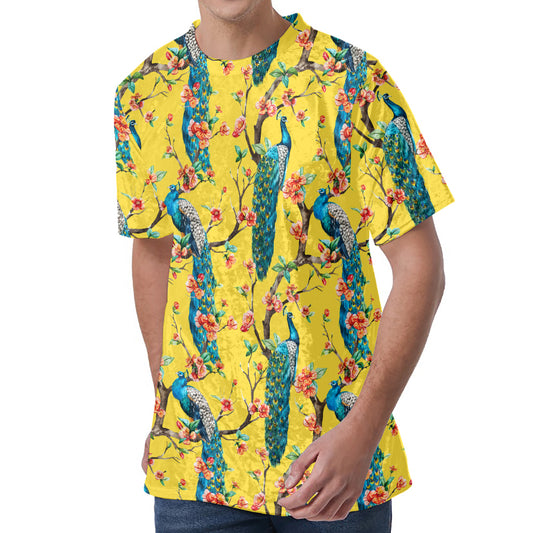 Vintage Watercolor Peacock Print Men's Velvet T-Shirt