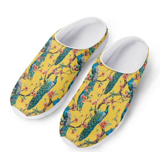 Vintage Watercolor Peacock Print Mesh Casual Shoes