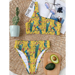 Vintage Watercolor Peacock Print One Shoulder Bikini Top