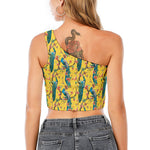 Vintage Watercolor Peacock Print One Shoulder Crop Top