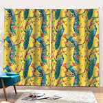 Vintage Watercolor Peacock Print Pencil Pleat Curtains
