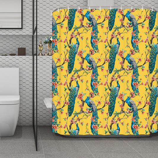 Vintage Watercolor Peacock Print Polyester Shower Curtain