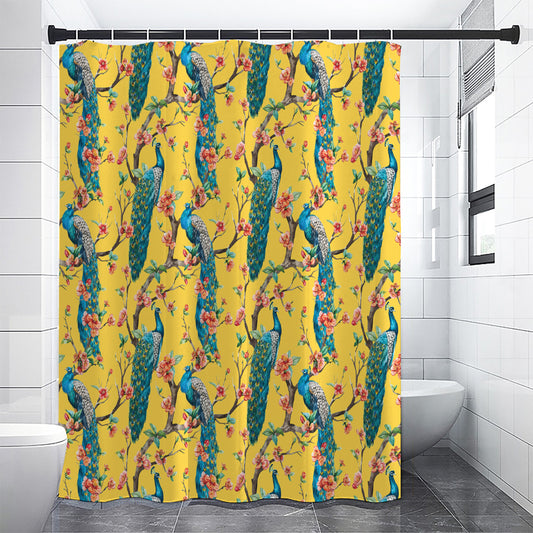 Vintage Watercolor Peacock Print Premium Shower Curtain