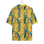Vintage Watercolor Peacock Print Rayon Hawaiian Shirt