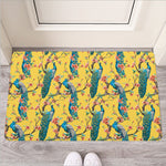 Vintage Watercolor Peacock Print Rubber Doormat