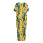 Vintage Watercolor Peacock Print Short Sleeve Long Nightdress