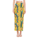 Vintage Watercolor Peacock Print Side Slit Maxi Skirt