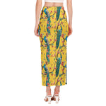 Vintage Watercolor Peacock Print Side Slit Maxi Skirt