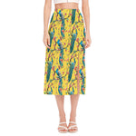 Vintage Watercolor Peacock Print Side Slit Midi Skirt