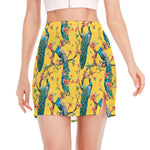 Vintage Watercolor Peacock Print Side Slit Mini Skirt