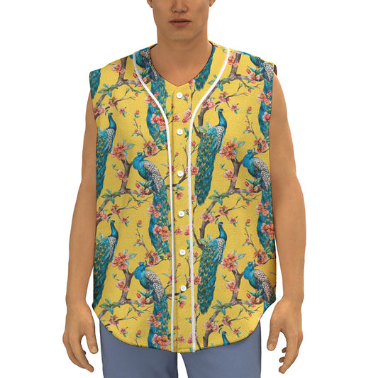 Vintage Watercolor Peacock Print Sleeveless Baseball Jersey