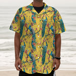 Vintage Watercolor Peacock Print Textured Short Sleeve Shirt