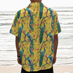 Vintage Watercolor Peacock Print Textured Short Sleeve Shirt