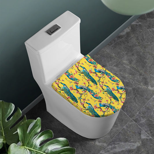 Vintage Watercolor Peacock Print Toilet Lid Cover
